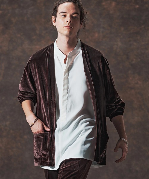 Jih Nunc（ジーヌンク）の「mcg3690-ストレッチベロアボタンレスカーディガン(JIH-R1123)（カーディガン/ボレロ・メンズ・ブラック/パープル/ブラウン・L/M/S）」の13枚目の写真