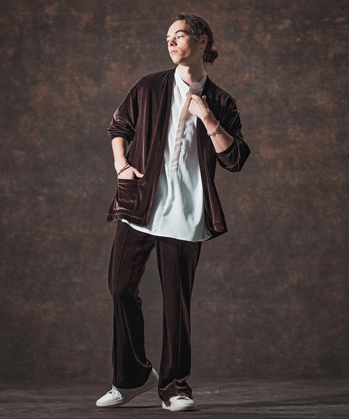 Jih Nunc（ジーヌンク）の「mcg3690-ストレッチベロアボタンレスカーディガン(JIH-R1123)（カーディガン/ボレロ・メンズ・ブラック/パープル/ブラウン・L/M/S）」の14枚目の写真