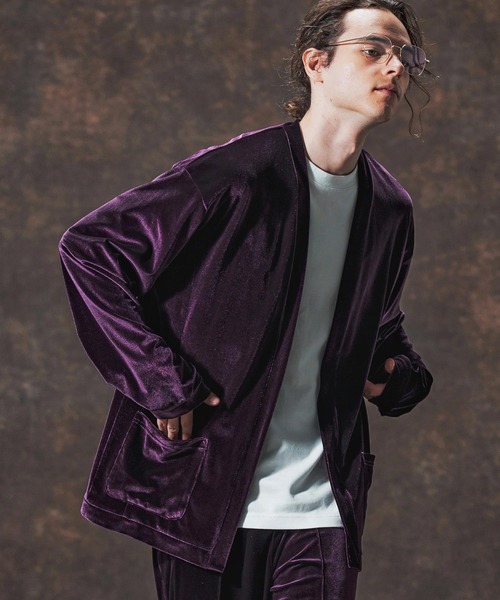 Jih Nunc（ジーヌンク）の「mcg3690-ストレッチベロアボタンレスカーディガン(JIH-R1123)（カーディガン/ボレロ・メンズ・ブラック/パープル/ブラウン・L/M/S）」の18枚目の写真