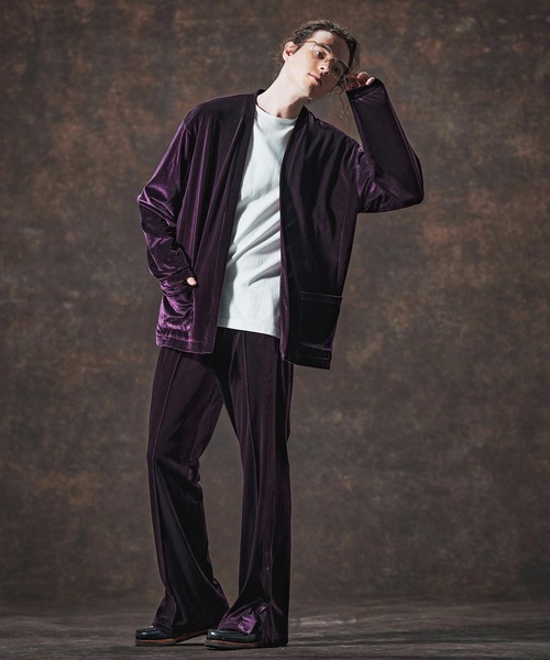 Jih Nunc（ジーヌンク）の「mcg3690-ストレッチベロアボタンレスカーディガン(JIH-R1123)（カーディガン/ボレロ・メンズ・ブラック/パープル/ブラウン・L/M/S）」の21枚目の写真