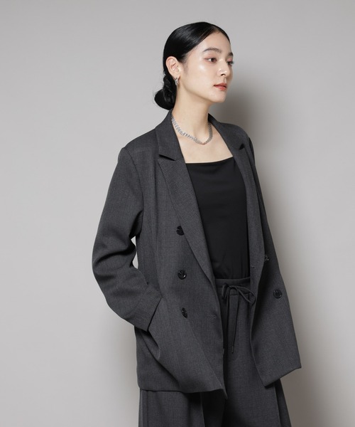 NANO universe（ナノユニバース）の「ストレッチサージチェックダブルジャケット(セットアップ可)（テーラードジャケット・レディース・ブラウン/チャコール・S/M）」の14枚目の写真