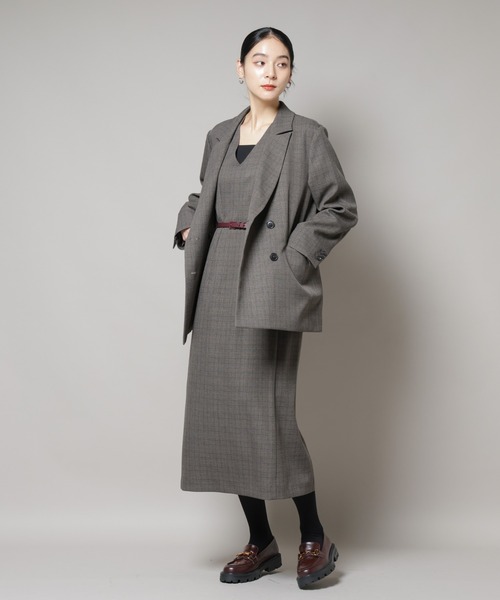 NANO universe（ナノユニバース）の「ストレッチサージチェックダブルジャケット(セットアップ可)（テーラードジャケット・レディース・ブラウン/チャコール・S/M）」の11枚目の写真