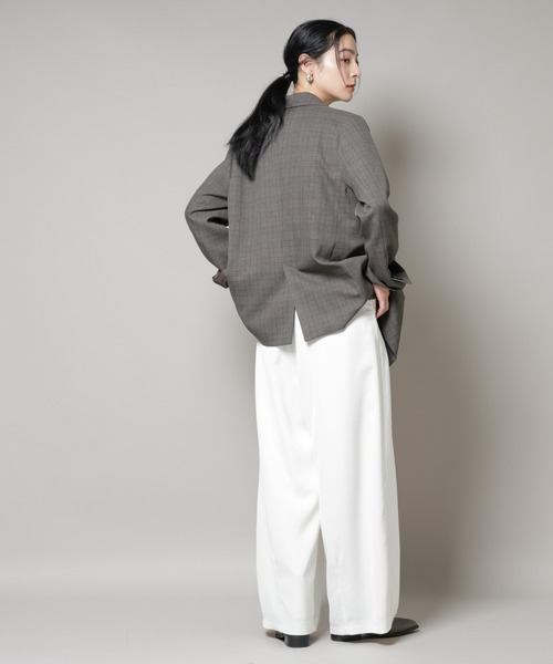 NANO universe（ナノユニバース）の「ストレッチサージチェックダブルジャケット(セットアップ可)（テーラードジャケット・レディース・ブラウン/チャコール・S/M）」の8枚目の写真