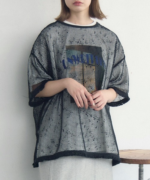 RETRO GIRL(レトロガール)の「フリンジメッシュPO(Tシャツ/カットソー・レディース・チャコールグレー/ブラック・FREE)」の2枚目の写真