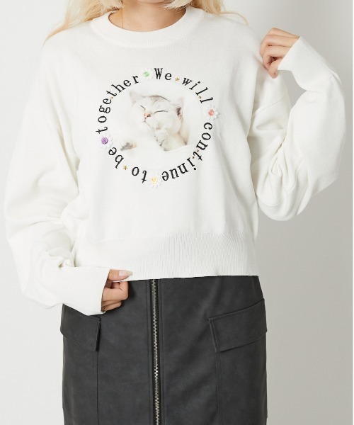 GORGE(ゴージ)の「《ネコプリント×ドライタッチ》レディース ニットプルオーバー 長袖 セーター 春秋冬(ニット/セーター・レディース・ネイビー/ブラウン/アイボリー・F)」の2枚目の写真