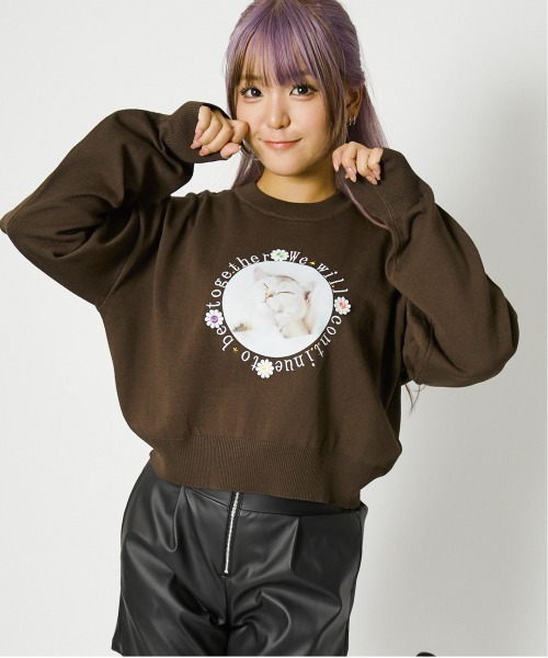 GORGE(ゴージ)の「《ネコプリント×ドライタッチ》レディース ニットプルオーバー 長袖 セーター 春秋冬(ニット/セーター・レディース・ネイビー/ブラウン/アイボリー・F)」の8枚目の写真