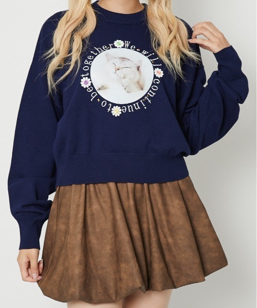 GORGE(ゴージ)の「《ネコプリント×ドライタッチ》レディース ニットプルオーバー 長袖 セーター 春秋冬(ニット/セーター・レディース・ネイビー/ブラウン/アイボリー・F)」の10枚目の写真