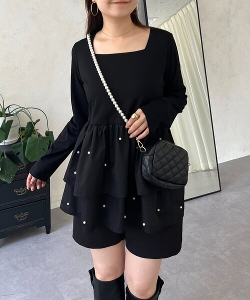 prose verse（プロズヴェール）の「スクエアネックパールペプラムレイヤードロンT（Tシャツ/カットソー・レディース・ブラック系その他/ホワイト系その他/ブラック系その他2/ホワイト系その他2・LARGE/MEDIUM）」の3枚目の写真