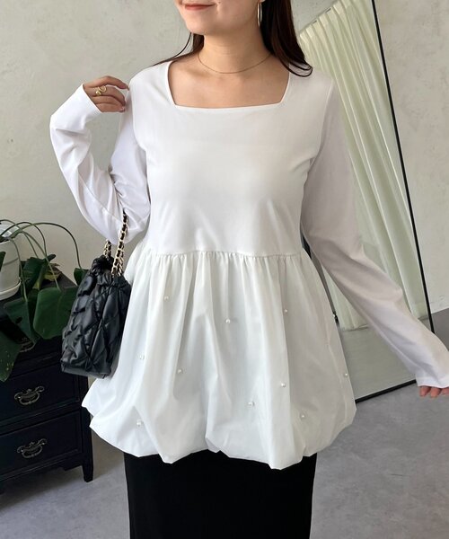 prose verse（プロズヴェール）の「スクエアネックパールペプラムレイヤードロンT（Tシャツ/カットソー・レディース・ブラック系その他/ホワイト系その他/ブラック系その他2/ホワイト系その他2・LARGE/MEDIUM）」の2枚目の写真