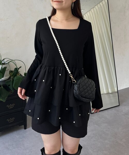 prose verse（プロズヴェール）の「スクエアネックパールペプラムレイヤードロンT（Tシャツ/カットソー・レディース・ブラック系その他/ホワイト系その他/ブラック系その他2/ホワイト系その他2・LARGE/MEDIUM）」の5枚目の写真