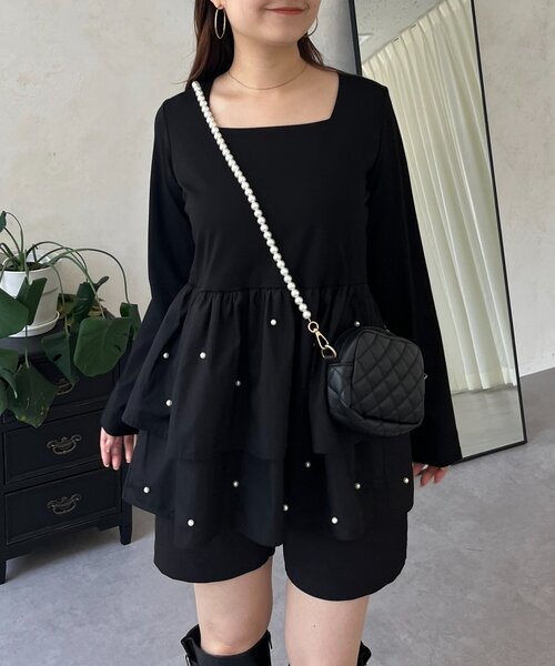 prose verse（プロズヴェール）の「スクエアネックパールペプラムレイヤードロンT（Tシャツ/カットソー・レディース・ブラック系その他/ホワイト系その他/ブラック系その他2/ホワイト系その他2・LARGE/MEDIUM）」の6枚目の写真