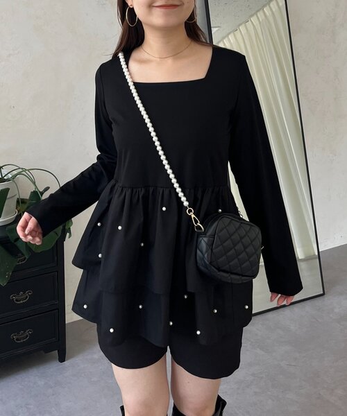 prose verse（プロズヴェール）の「スクエアネックパールペプラムレイヤードロンT（Tシャツ/カットソー・レディース・ブラック系その他/ホワイト系その他/ブラック系その他2/ホワイト系その他2・LARGE/MEDIUM）」の7枚目の写真