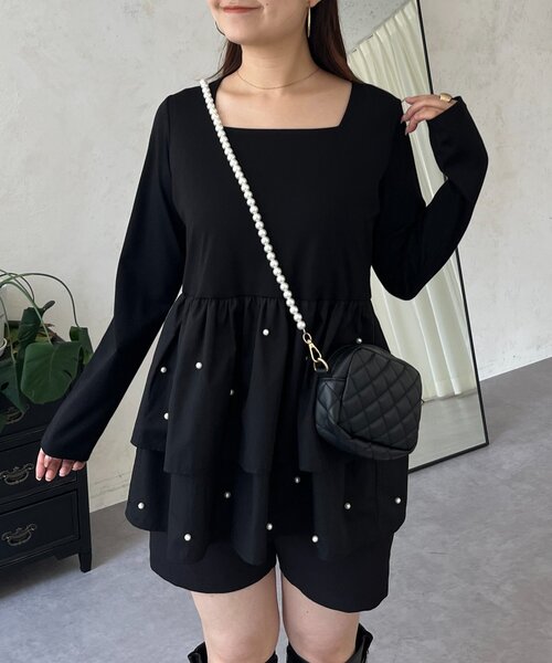 prose verse（プロズヴェール）の「スクエアネックパールペプラムレイヤードロンT（Tシャツ/カットソー・レディース・ブラック系その他/ホワイト系その他/ブラック系その他2/ホワイト系その他2・LARGE/MEDIUM）」の13枚目の写真