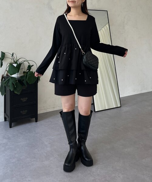 prose verse（プロズヴェール）の「スクエアネックパールペプラムレイヤードロンT（Tシャツ/カットソー・レディース・ブラック系その他/ホワイト系その他/ブラック系その他2/ホワイト系その他2・LARGE/MEDIUM）」の15枚目の写真