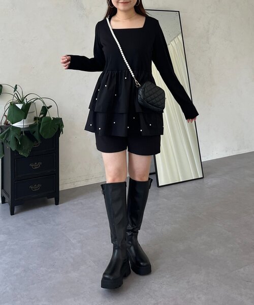 prose verse（プロズヴェール）の「スクエアネックパールペプラムレイヤードロンT（Tシャツ/カットソー・レディース・ブラック系その他/ホワイト系その他/ブラック系その他2/ホワイト系その他2・LARGE/MEDIUM）」の16枚目の写真