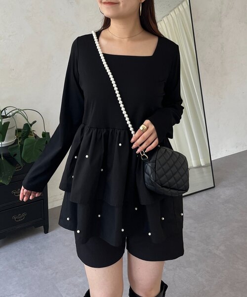 prose verse（プロズヴェール）の「スクエアネックパールペプラムレイヤードロンT（Tシャツ/カットソー・レディース・ブラック系その他/ホワイト系その他/ブラック系その他2/ホワイト系その他2・LARGE/MEDIUM）」の14枚目の写真