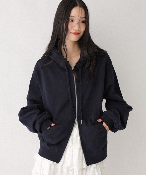Heather(ヘザー)の「フリルZIPフーディ 599207(パーカー・レディース・ネイビー/オートミール/グレー・FREE)」の3枚目の写真