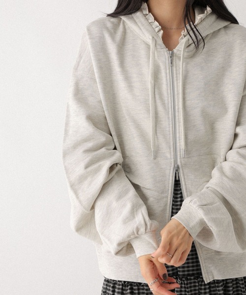 Heather(ヘザー)の「フリルZIPフーディ 599207(パーカー・レディース・ネイビー/オートミール/グレー・FREE)」の6枚目の写真