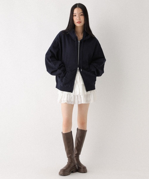 Heather(ヘザー)の「フリルZIPフーディ 599207(パーカー・レディース・ネイビー/オートミール/グレー・FREE)」の14枚目の写真