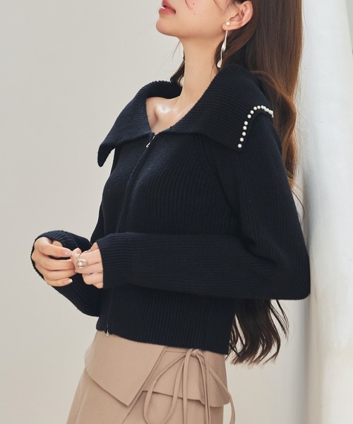 SAISON DE PAPILLON（セゾンドパピヨン）の「パール付きダブルジップニットカーディガン（カーディガン/ボレロ・レディース・アイボリー/ブラック/ベージュ・L/M）」の11枚目の写真