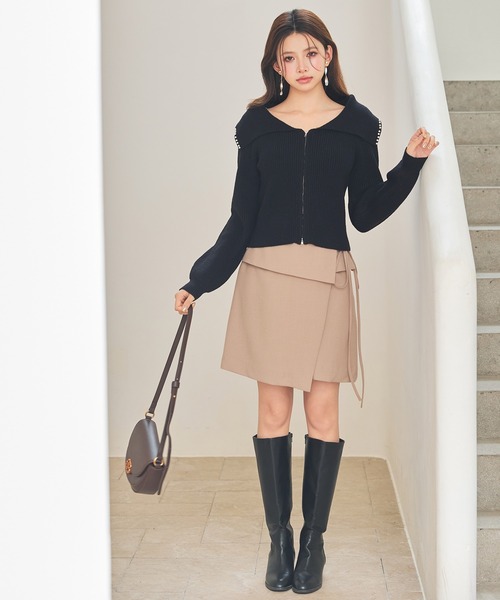 SAISON DE PAPILLON（セゾンドパピヨン）の「パール付きダブルジップニットカーディガン（カーディガン/ボレロ・レディース・アイボリー/ブラック/ベージュ・L/M）」の13枚目の写真