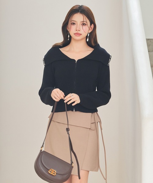 SAISON DE PAPILLON（セゾンドパピヨン）の「パール付きダブルジップニットカーディガン（カーディガン/ボレロ・レディース・アイボリー/ブラック/ベージュ・L/M）」の14枚目の写真