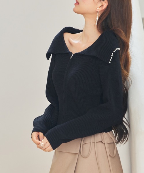 SAISON DE PAPILLON（セゾンドパピヨン）の「パール付きダブルジップニットカーディガン（カーディガン/ボレロ・レディース・アイボリー/ブラック/ベージュ・L/M）」の15枚目の写真