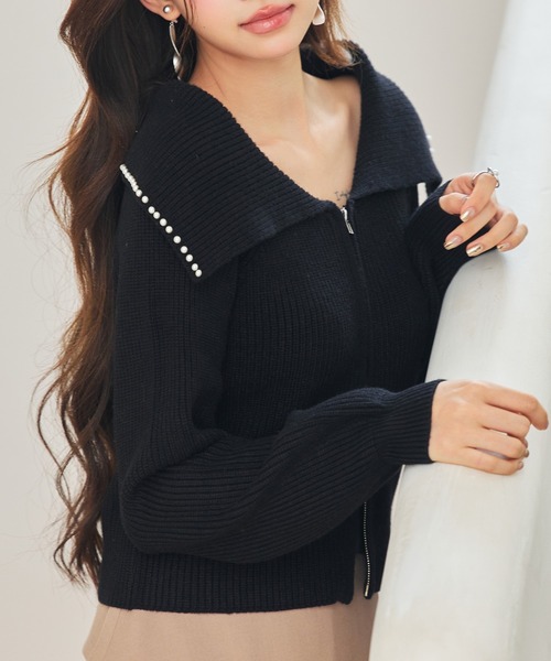 SAISON DE PAPILLON（セゾンドパピヨン）の「パール付きダブルジップニットカーディガン（カーディガン/ボレロ・レディース・アイボリー/ブラック/ベージュ・L/M）」の16枚目の写真