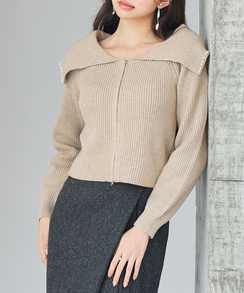 SAISON DE PAPILLON（セゾンドパピヨン）の「パール付きダブルジップニットカーディガン（カーディガン/ボレロ・レディース・アイボリー/ブラック/ベージュ・L/M）」の18枚目の写真