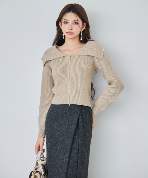 SAISON DE PAPILLON（セゾンドパピヨン）の「パール付きダブルジップニットカーディガン（カーディガン/ボレロ・レディース・アイボリー/ブラック/ベージュ・L/M）」の21枚目の写真