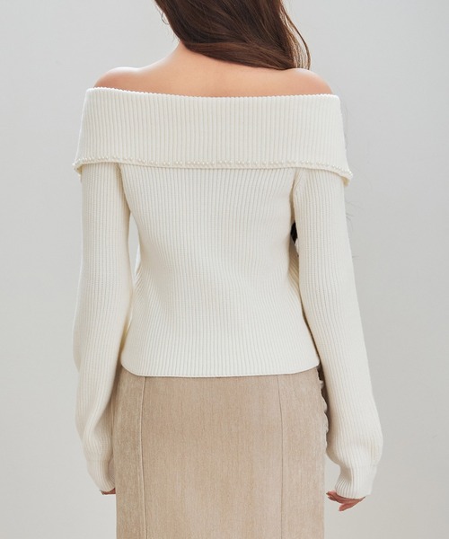 SAISON DE PAPILLON（セゾンドパピヨン）の「パール付きダブルジップニットカーディガン（カーディガン/ボレロ・レディース・アイボリー/ブラック/ベージュ・L/M）」の6枚目の写真