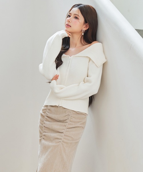 SAISON DE PAPILLON（セゾンドパピヨン）の「パール付きダブルジップニットカーディガン（カーディガン/ボレロ・レディース・アイボリー/ブラック/ベージュ・L/M）」の8枚目の写真