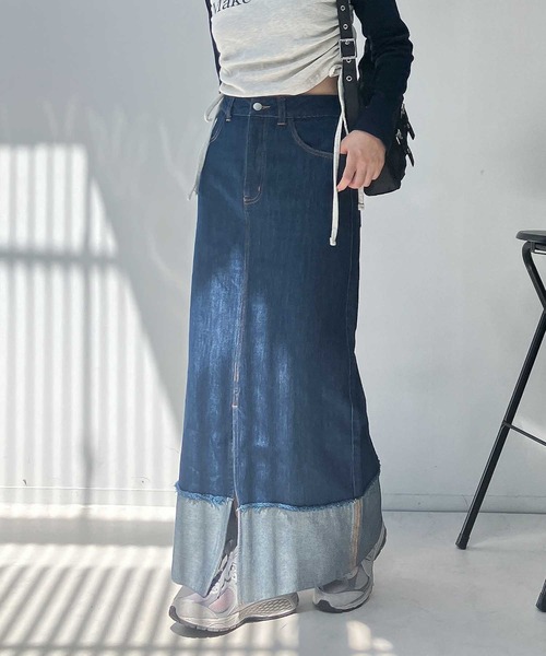 AS KNOW AS plus(アズノゥアズプラス)の「ロールアップデニムロングスカート(デニムスカート・レディース・ブラック/インディゴブルー・マルチサイズ)」の2枚目の写真