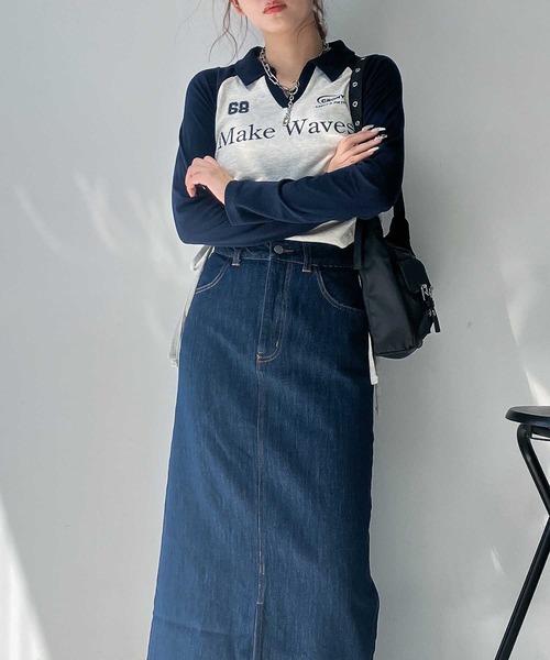 AS KNOW AS plus(アズノゥアズプラス)の「ロールアップデニムロングスカート(デニムスカート・レディース・ブラック/インディゴブルー・マルチサイズ)」の8枚目の写真