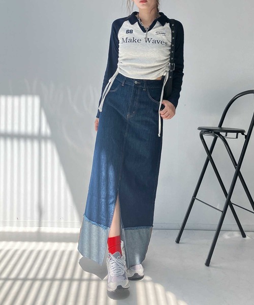 AS KNOW AS plus(アズノゥアズプラス)の「ロールアップデニムロングスカート(デニムスカート・レディース・ブラック/インディゴブルー・マルチサイズ)」の9枚目の写真