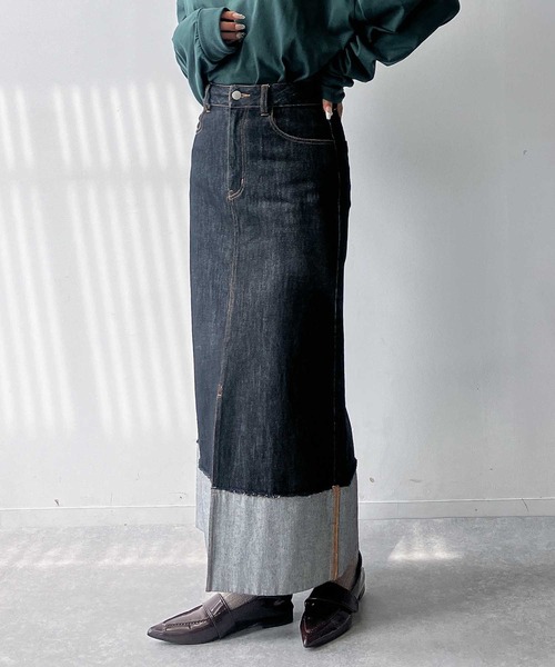 AS KNOW AS plus(アズノゥアズプラス)の「ロールアップデニムロングスカート(デニムスカート・レディース・ブラック/インディゴブルー・マルチサイズ)」の12枚目の写真