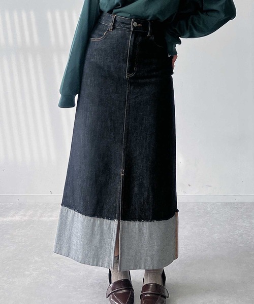 AS KNOW AS plus(アズノゥアズプラス)の「ロールアップデニムロングスカート(デニムスカート・レディース・ブラック/インディゴブルー・マルチサイズ)」の13枚目の写真