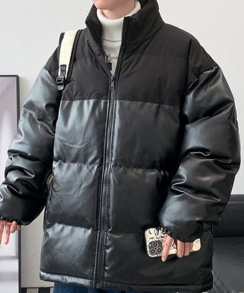 link lot(リンクロット)の「切り替えスタンドネック中綿PUジャケット(ダウンジャケット/コート・メンズ・ベージュ/ホワイト/ブラック・M/L)」の12枚目の写真