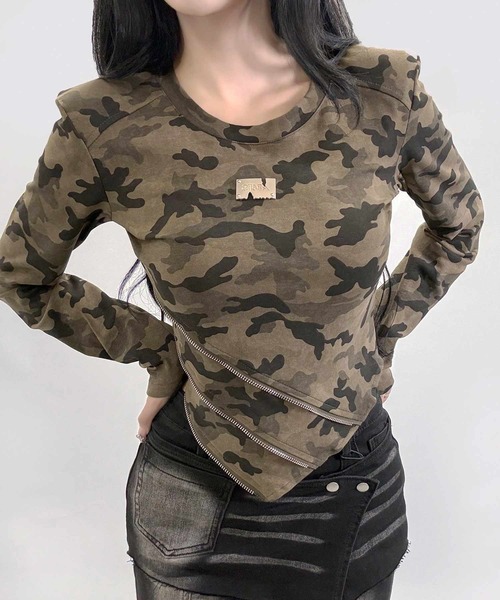 FOLLOWIN(フォロウィン)の「アシメジップデザインY2Kムードロングスリーブトップス(Tシャツ/カットソー・レディース・カーキ/ブラック・FREE)」の21枚目の写真