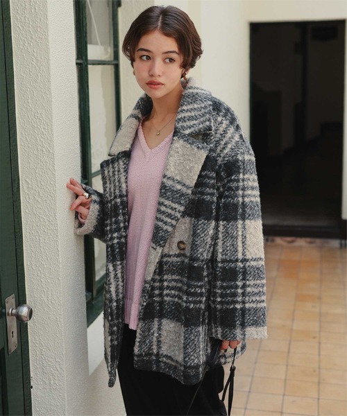 titivate（ティティベイト）の「チェック柄テーラードジャケット（テーラードジャケット・レディース・ブラック/モカ・M）」の2枚目の写真