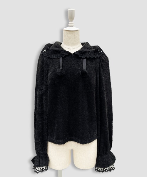 Honey Cinnamon(ハニーシナモン)の「フリルフードトップス(ニット/セーター・レディース・ホワイト/ブラック・FREE)」の13枚目の写真