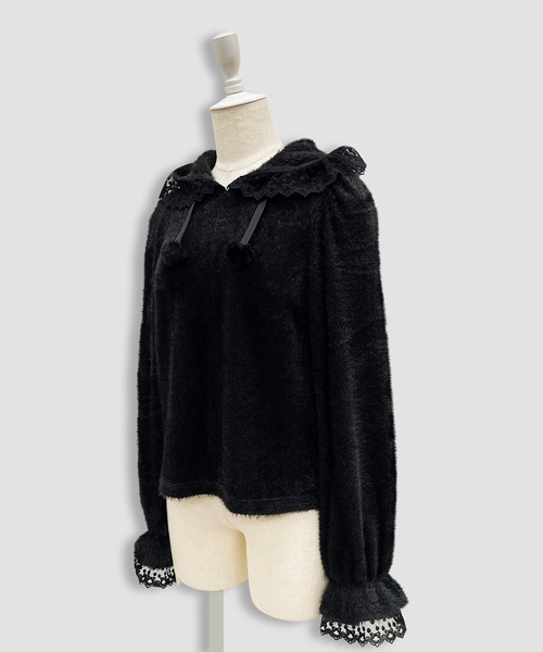 Honey Cinnamon(ハニーシナモン)の「フリルフードトップス(ニット/セーター・レディース・ホワイト/ブラック・FREE)」の14枚目の写真