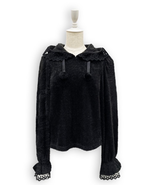 Honey Cinnamon(ハニーシナモン)の「フリルフードトップス(ニット/セーター・レディース・ホワイト/ブラック・FREE)」の13枚目の写真