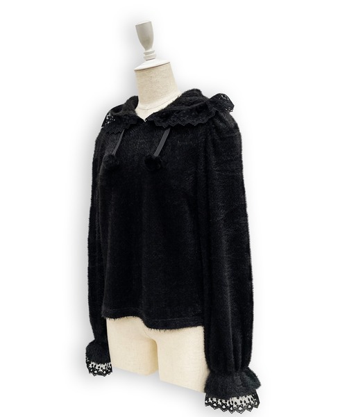 Honey Cinnamon(ハニーシナモン)の「フリルフードトップス(ニット/セーター・レディース・ホワイト/ブラック・FREE)」の14枚目の写真