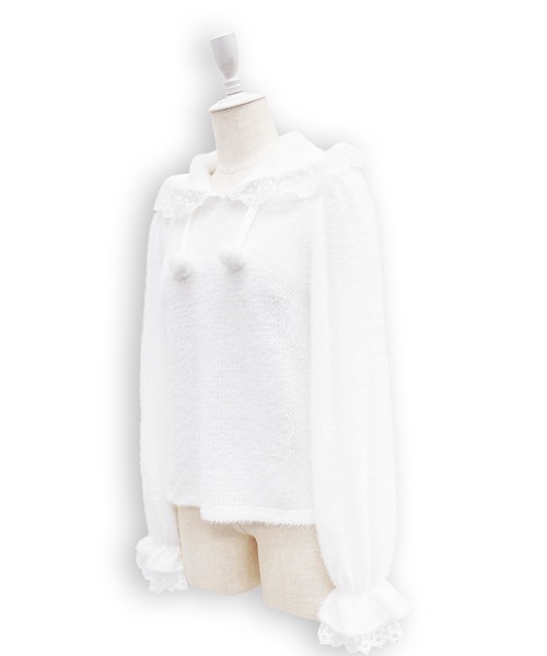 Honey Cinnamon(ハニーシナモン)の「フリルフードトップス(ニット/セーター・レディース・ホワイト/ブラック・FREE)」の10枚目の写真