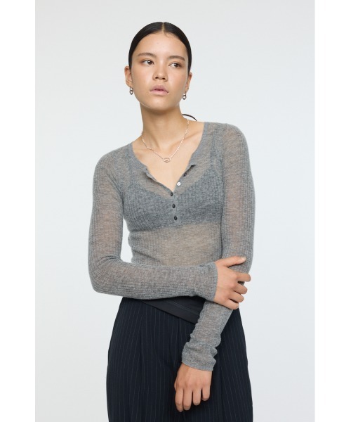 トップス NN MOUSSY（マウジー）の「SHEER HENRY NECK KNIT TOP / シアー