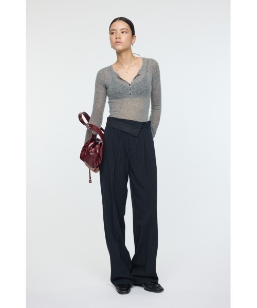 セール】SHEER HENRY NECK KNIT TOP / シアーヘンリーネックニット