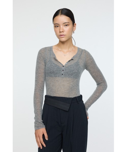 SHEER HENRY NECK KNIT TOP / シアーヘンリーネックニットトップス