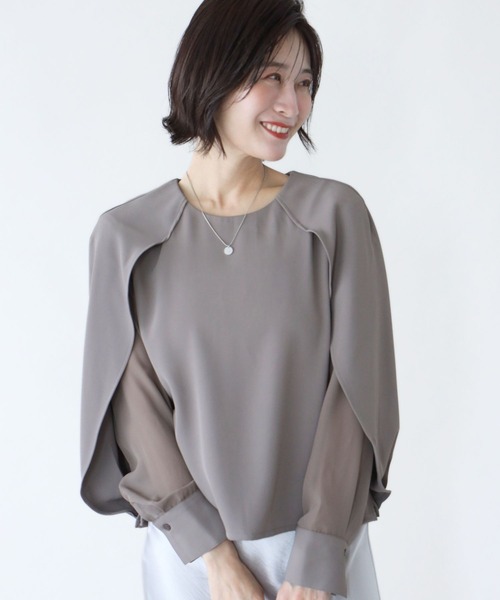Ehre style（エーレスタイル）の「会食や通勤に 控えめ映え服 ケープ袖ブラウス（シャツ/ブラウス・レディース・ブラック/グレー/ベージュ・FREE）」の8枚目の写真