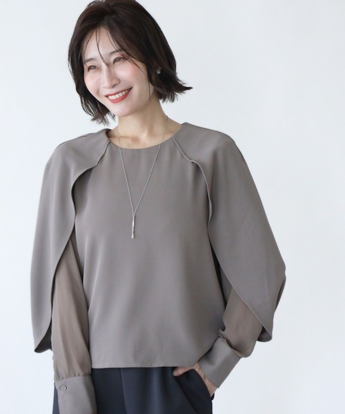 Ehre style（エーレスタイル）の「会食や通勤に 控えめ映え服 ケープ袖ブラウス（シャツ/ブラウス・レディース・ブラック/グレー/ベージュ・FREE）」の9枚目の写真